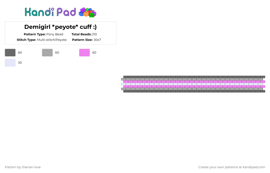 Demigirl *peyote* cuff :) - Pony Bead Pattern by essa_nova_xp on Kandi Pad - gray,beige,pink