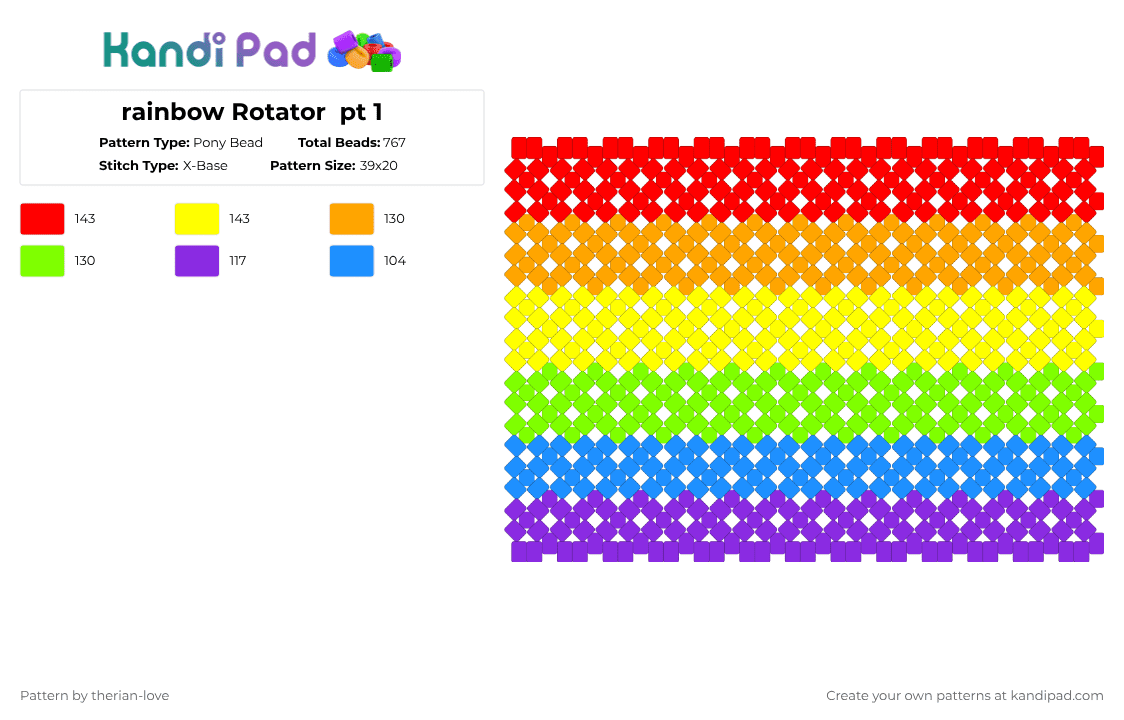 rainbow Rotator  pt 1 - Pony Bead Pattern by essa_nova_xp on Kandi Pad - orange,green,colorful