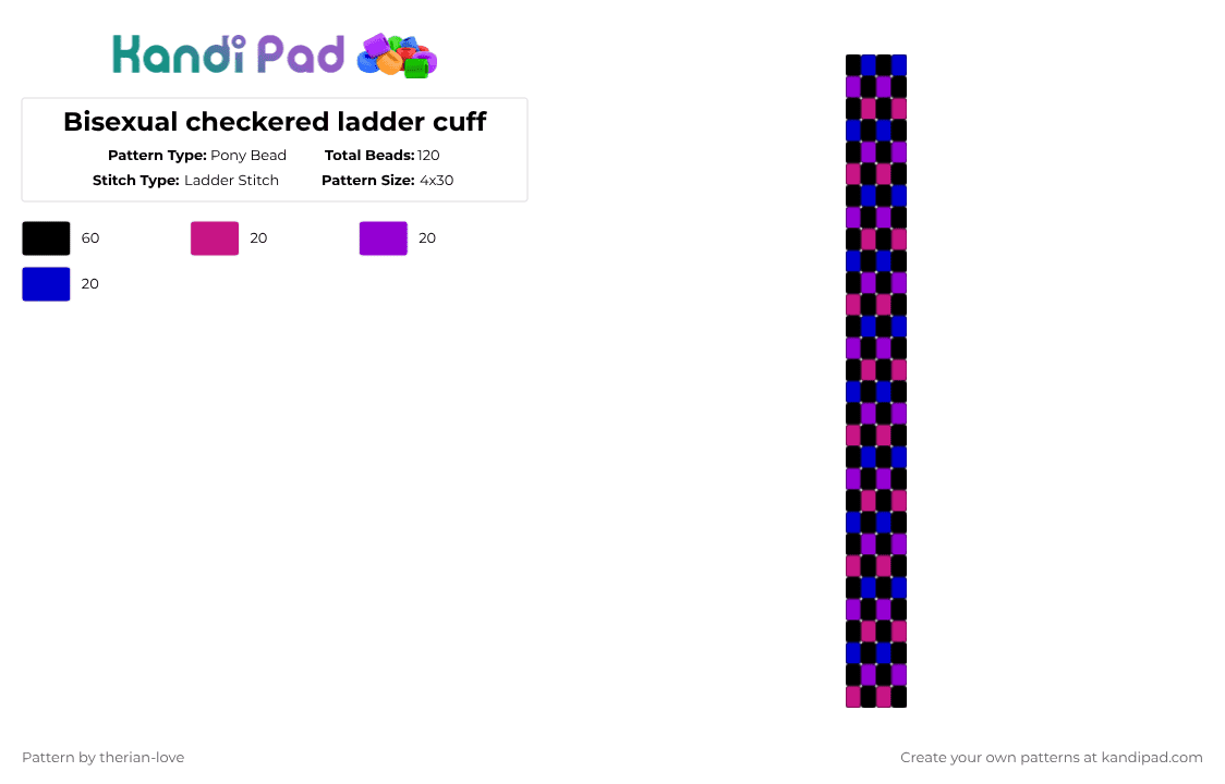 Bisexual checkered ladder cuff - Pony Bead Pattern by essa_nova_xp on Kandi Pad - pink,purple