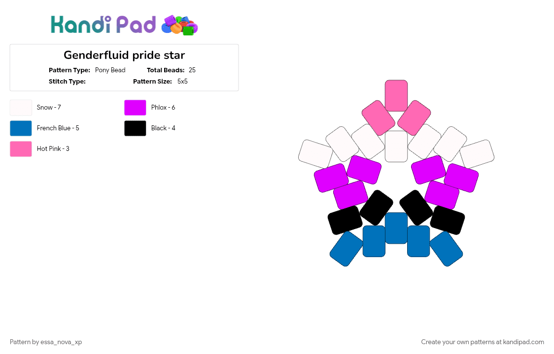 Genderfluid pride star - Pony Bead Pattern by essa_nova_xp on Kandi Pad - blue, pink