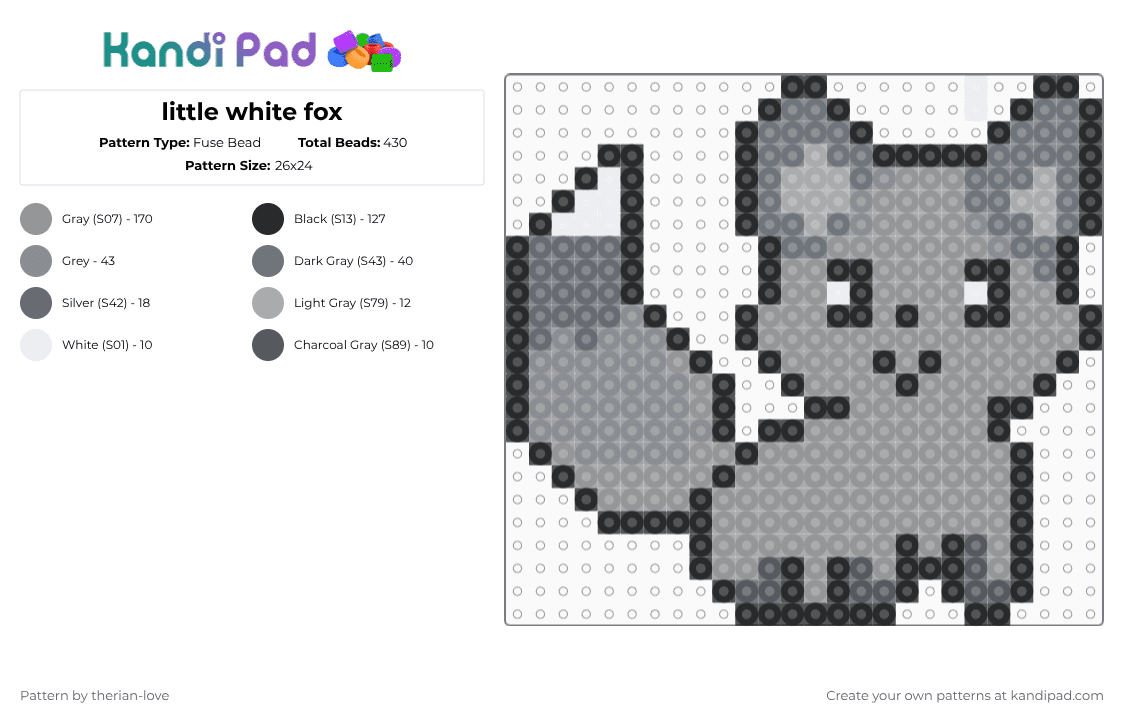 little white fox - Fuse Bead Pattern by essa_nova_xp on Kandi Pad - gray