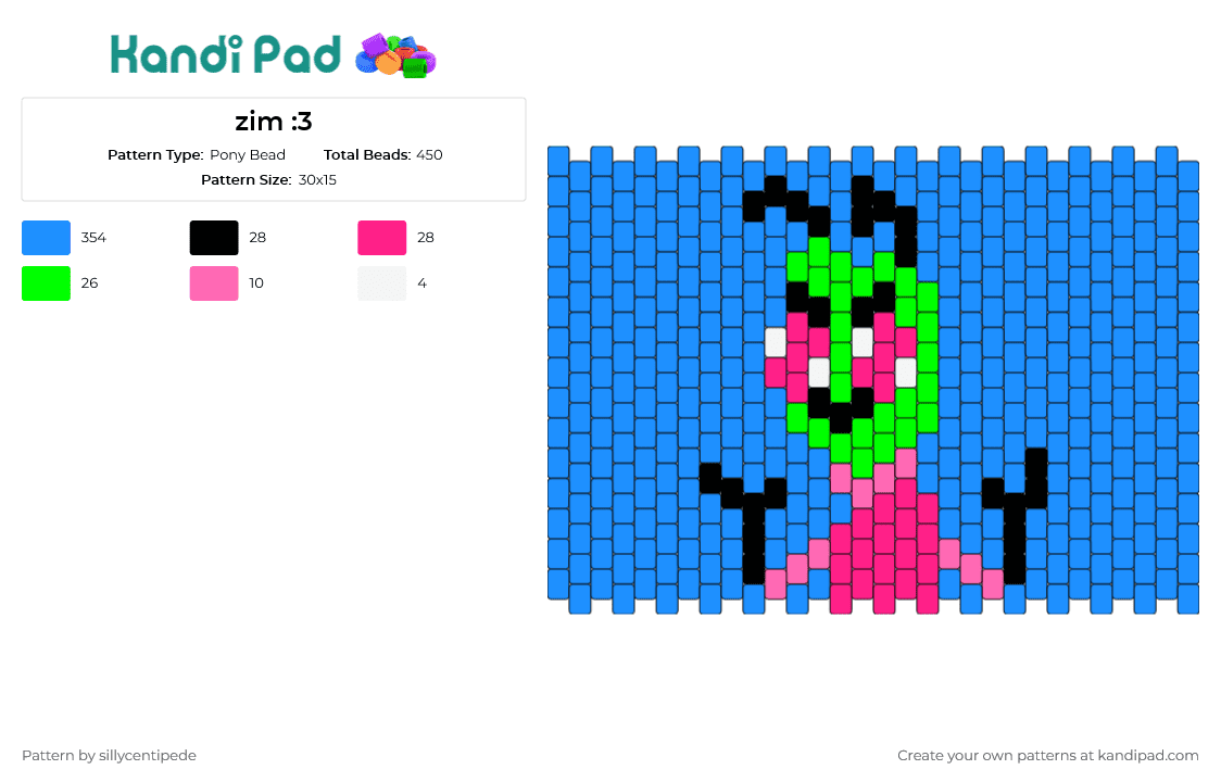zim :3 - Pony Bead Pattern by sillycentipede on Kandi Pad - invader zim,alien,character,antennae,green,blue