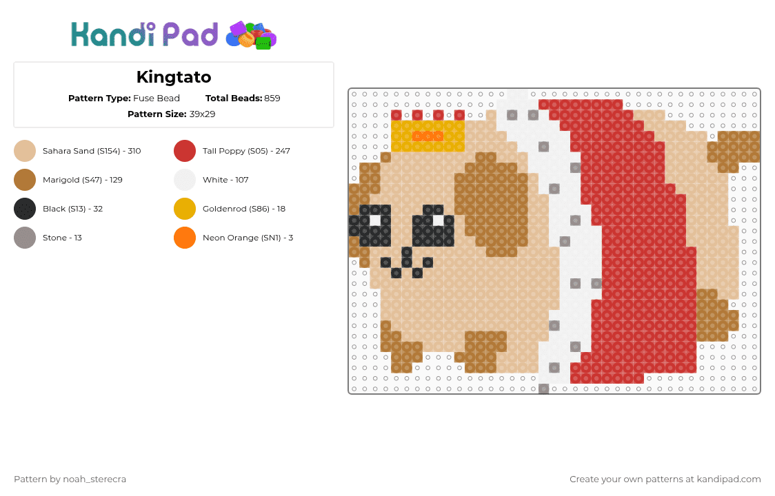 Kingtato - Fuse Bead Pattern by noah_sterecra on Kandi Pad - beige,red