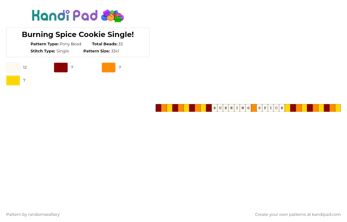 Burning Spice Cookie Single! - Pony Bead Pattern by randomseafairy on Kandi Pad - red,orange,yellow
