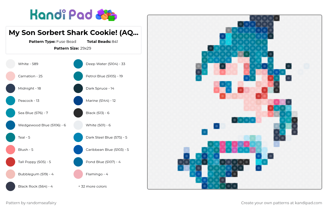 My Son Sorbet Shark Cookie! (AQUATIC SHARK FORM!) - Fuse Bead Pattern by randomseafairy on Kandi Pad - 
