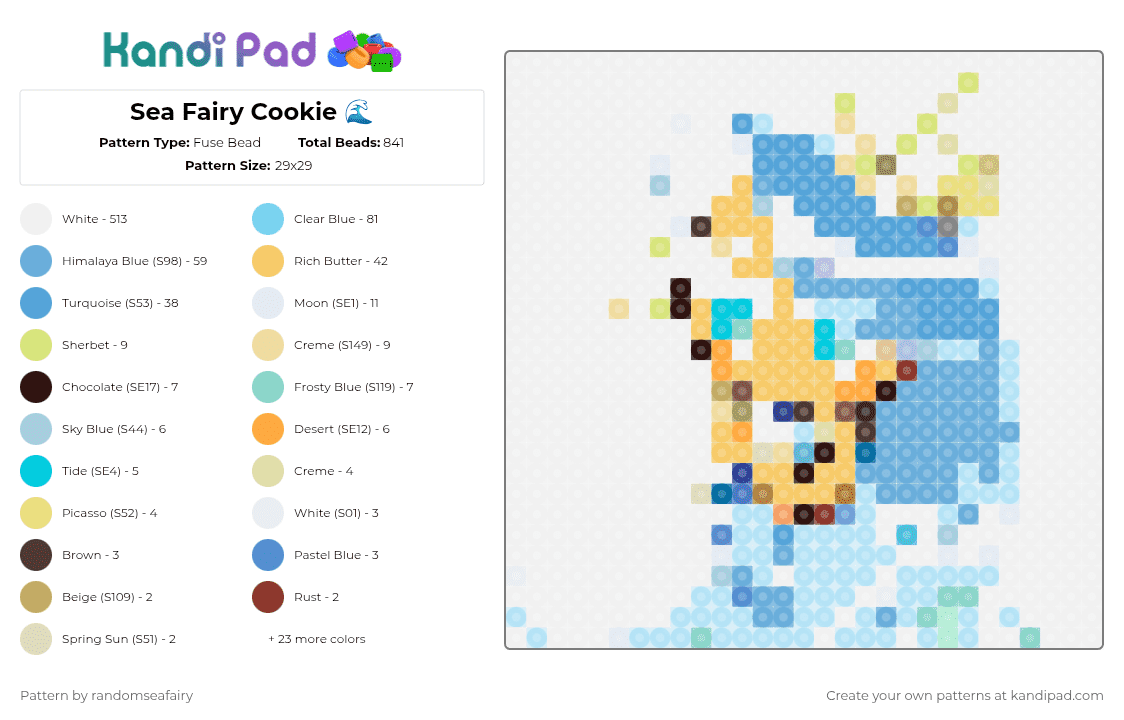 Sea Fairy Cookie 🌊 - Fuse Bead Pattern by randomseafairy on Kandi Pad - white,yellow,light blue
