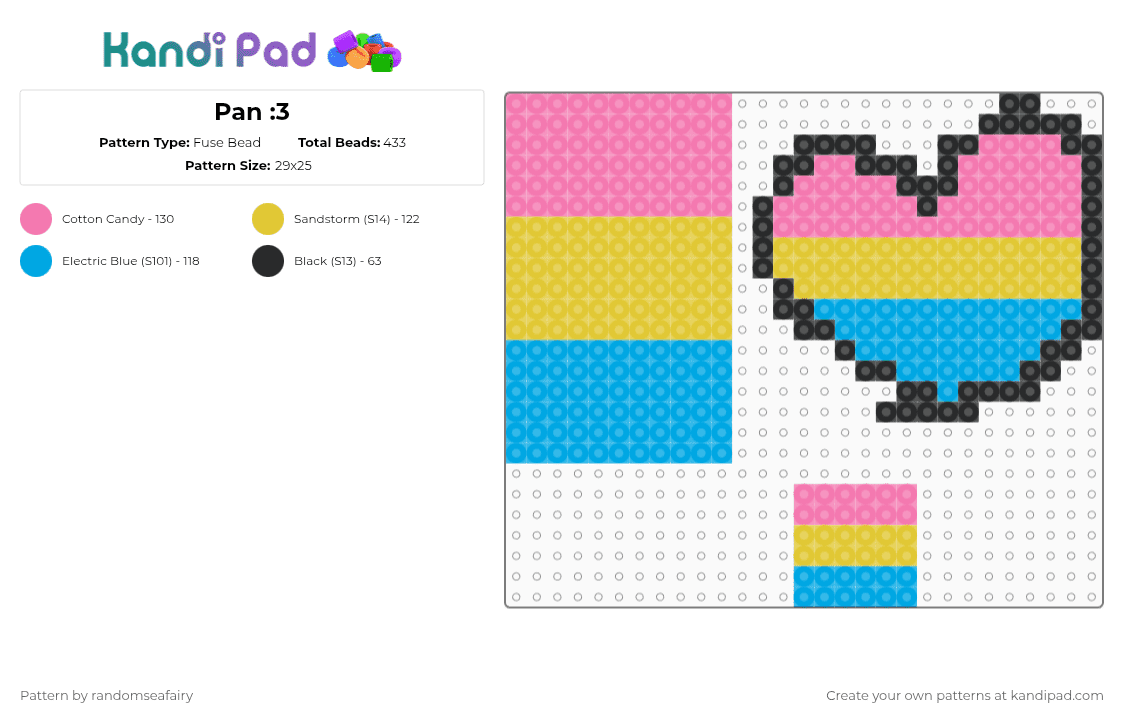 Pan :3 - Fuse Bead Pattern by randomseafairy on Kandi Pad - pink,yellow,light blue