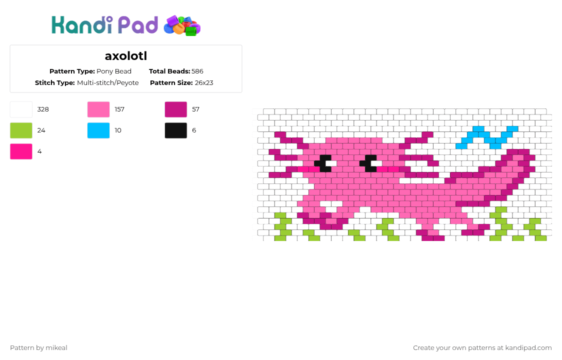 axolotl - Pony Bead Pattern by mikeal on Kandi Pad - white,pink