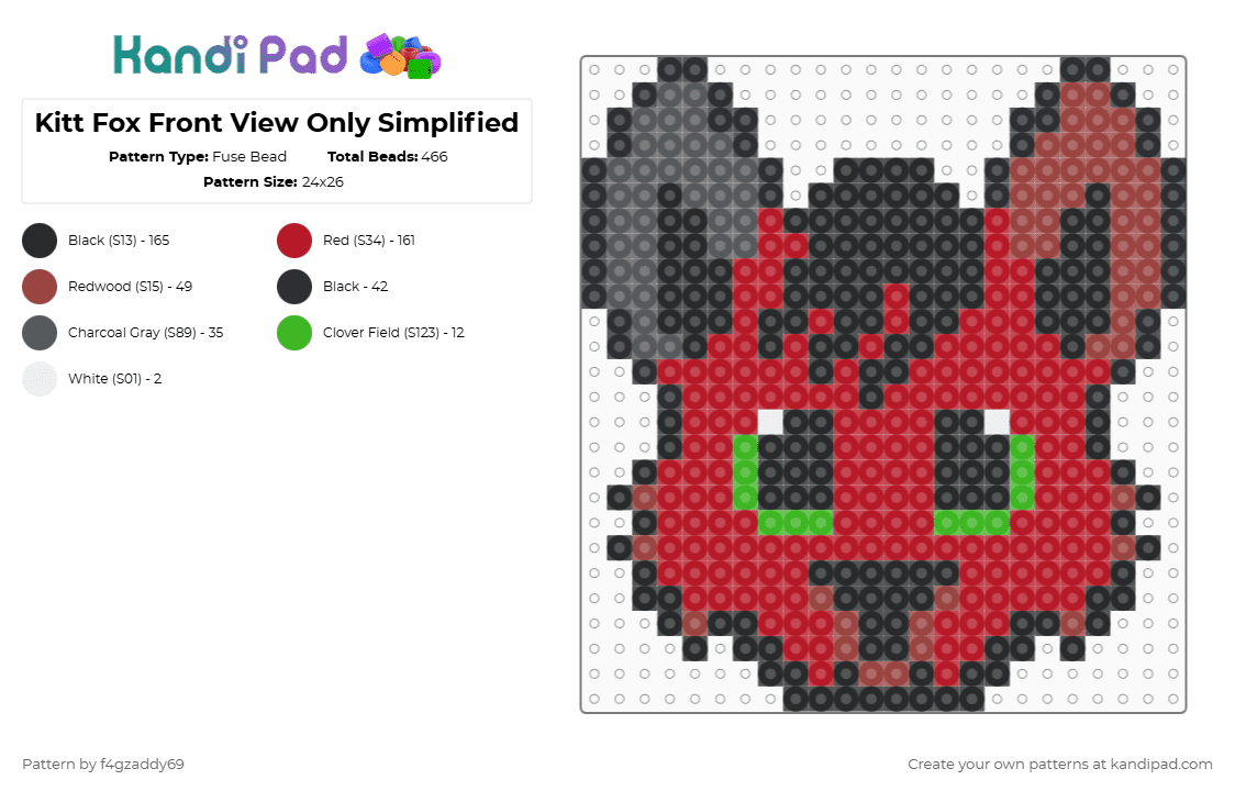 Kitt Fox Front View Only Simplified Fuse Bead Pattern - Kandi Pad ...