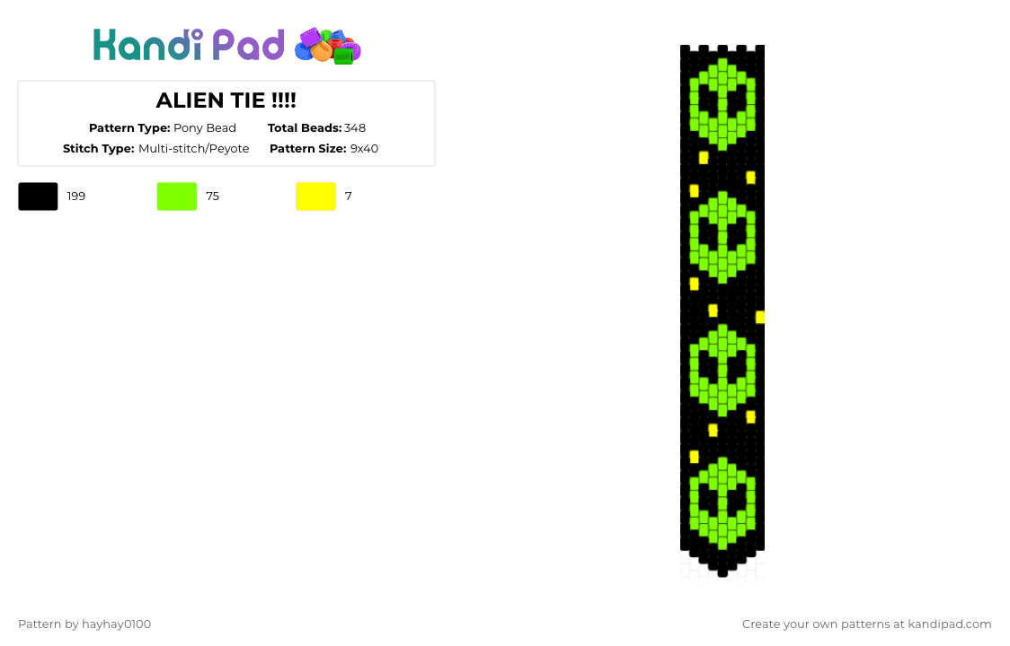 ALIEN TIE !!!! - Pony Bead Pattern by hayhay0100 on Kandi Pad - black,green