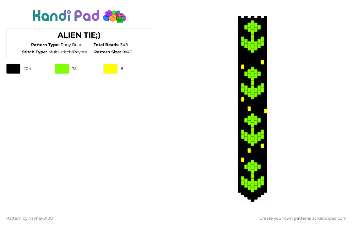 ALIEN TIE;) - Pony Bead Pattern by hayhay0100 on Kandi Pad - black,green