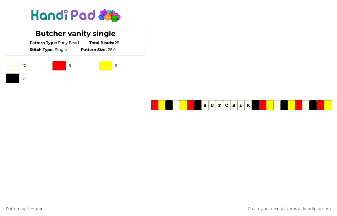 Butcher vanity single - Pony Bead Pattern by llemonn on Kandi Pad - red,yellow,butcher vanity,yi xi,vocaloid,music,song,butcher,vanity,single