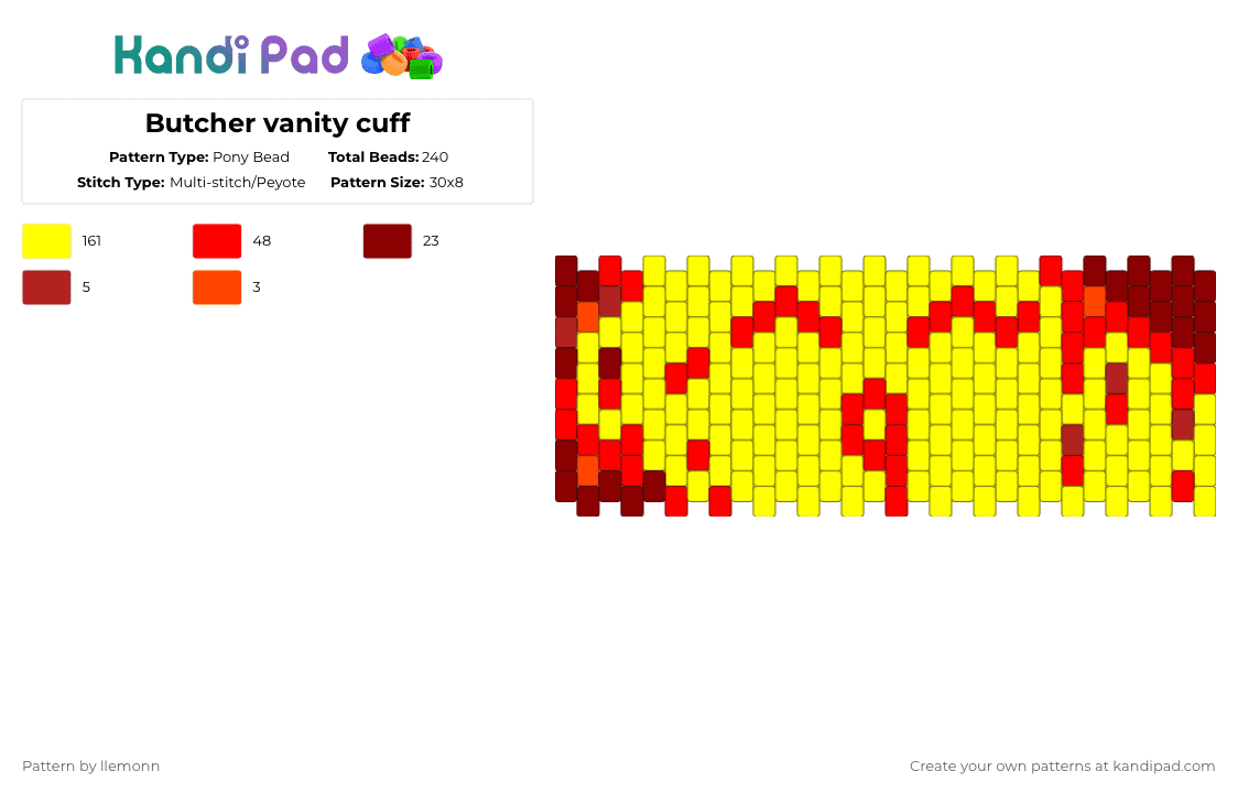 Butcher vanity cuff - Pony Bead Pattern by llemonn on Kandi Pad - yellow,red,butcher vanity,yi xi,vocaloid,butcher,vanity