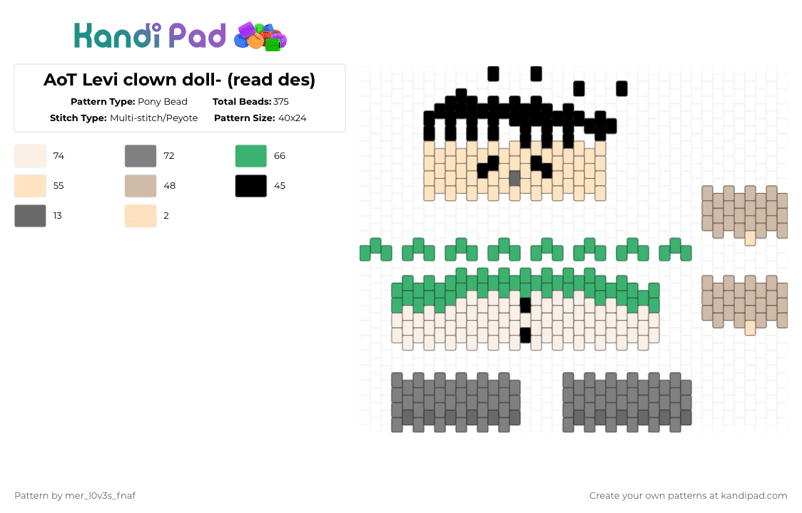 AoT Levi clown doll- (read des) - Pony Bead Pattern by mer_l0v3s_fnaf on Kandi Pad - beige,gray