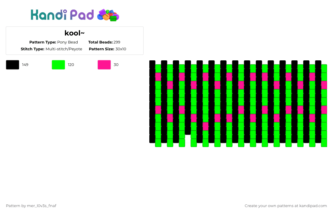 kool~ - Pony Bead Pattern by mer_l0v3s_fnaf on Kandi Pad - green