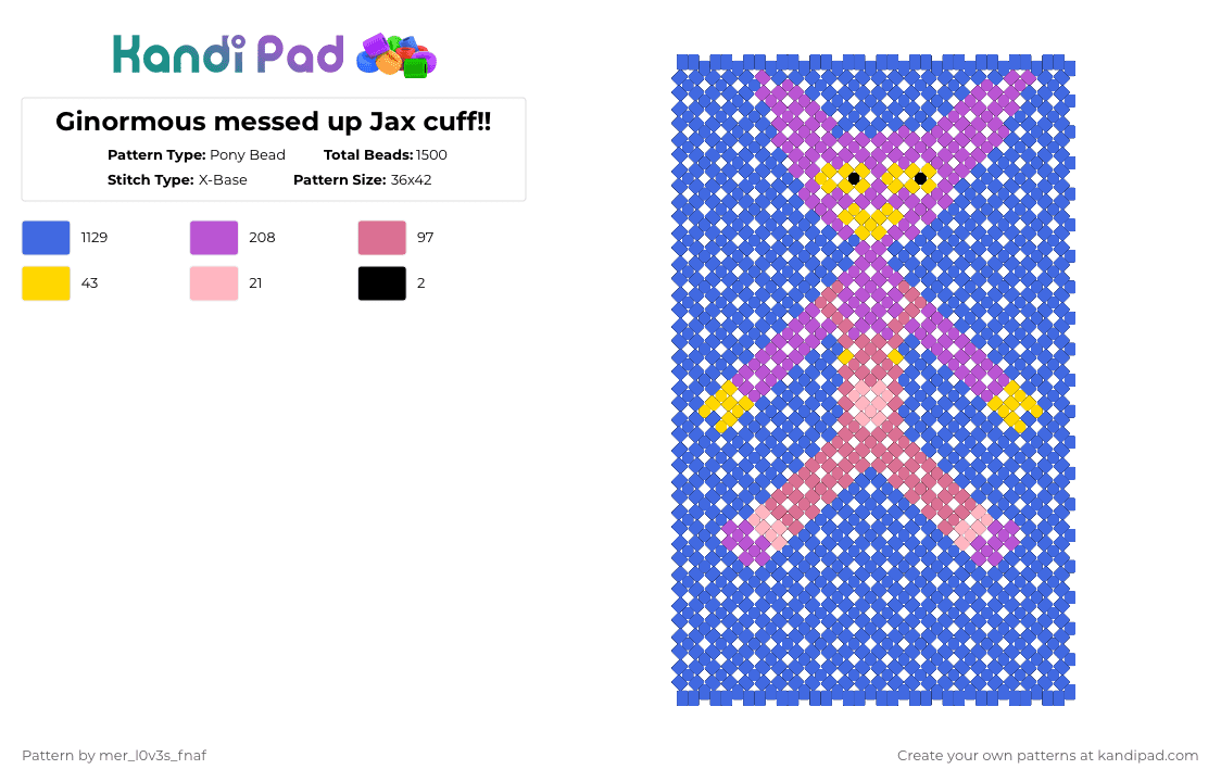 Ginormous messed up Jax cuff!! - Pony Bead Pattern by mer_l0v3s_fnaf on Kandi Pad - blue
