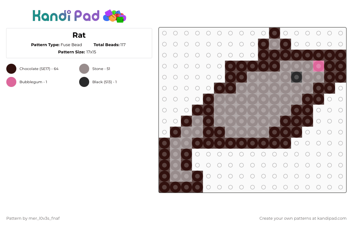 Rat - Fuse Bead Pattern by mer_l0v3s_fnaf on Kandi Pad - brown,gray