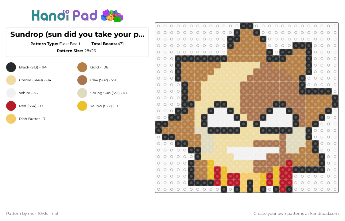 Sundrop (sun did you take your pills today?) - Fuse Bead Pattern by mer_l0v3s_fnaf on Kandi Pad - tan,beige