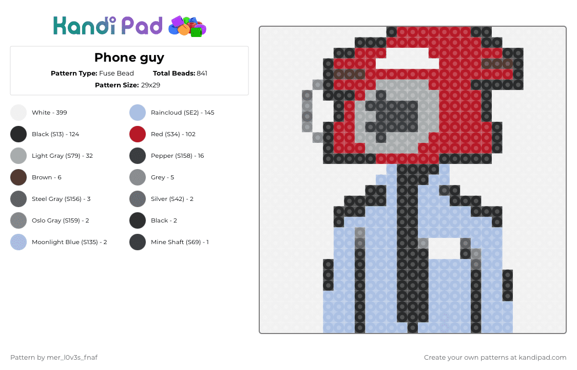 Phone guy - Fuse Bead Pattern by mer_l0v3s_fnaf on Kandi Pad - white,red,light blue
