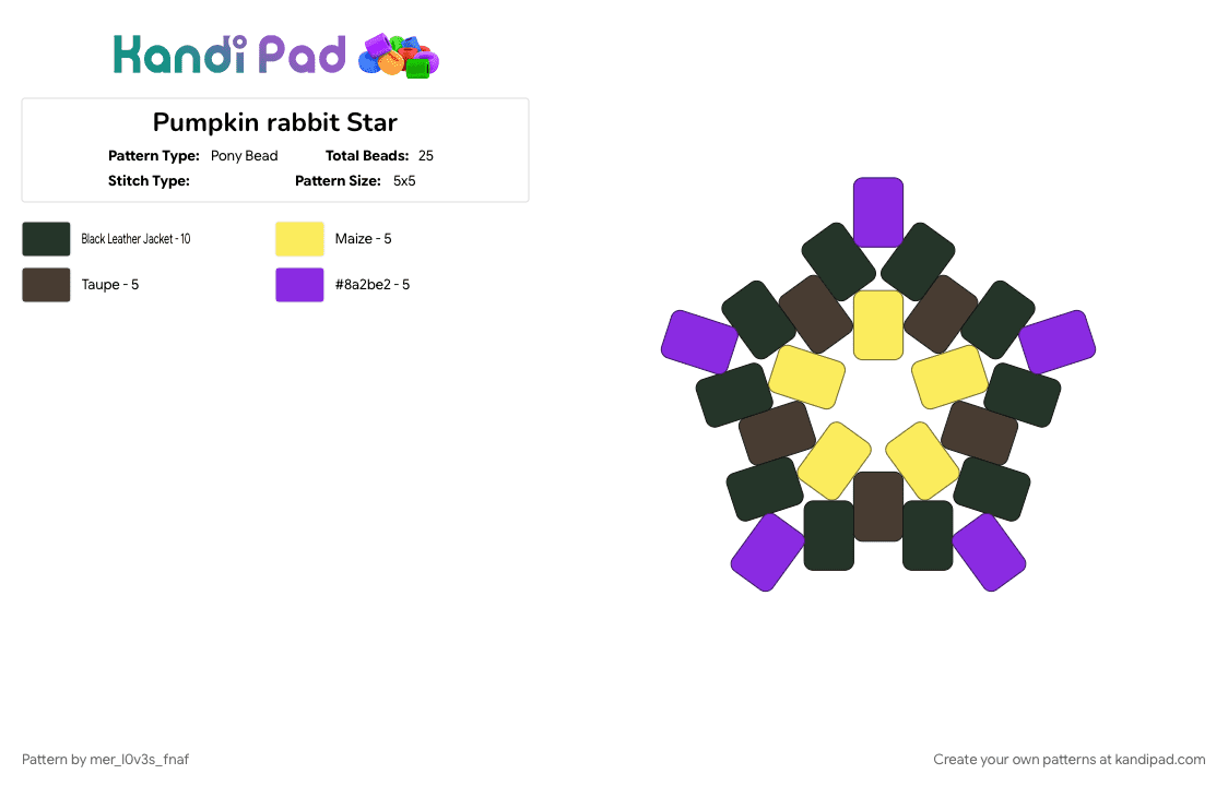 Pumpkin rabbit Star - Pony Bead Pattern by mer_l0v3s_fnaf on Kandi Pad - brown, purple, yellow