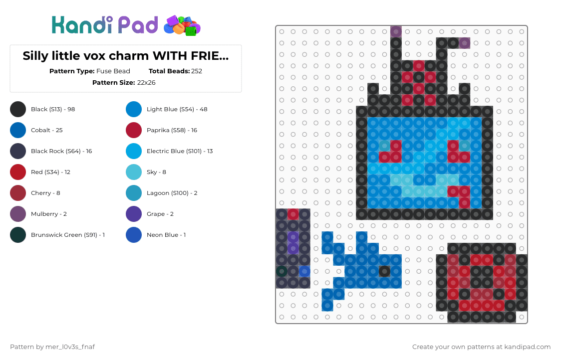 Silly little vox charm WITH FRIENDS! - Fuse Bead Pattern by mer_l0v3s_fnaf on Kandi Pad - blue,red