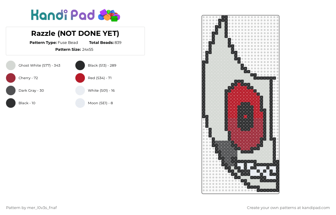 Razzle (1) - Fuse Bead Pattern by mer_l0v3s_fnaf on Kandi Pad - white,red