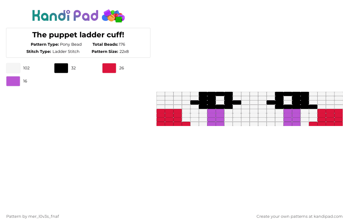 The puppet ladder cuff! - Pony Bead Pattern by mer_l0v3s_fnaf on Kandi Pad - pink, red, white