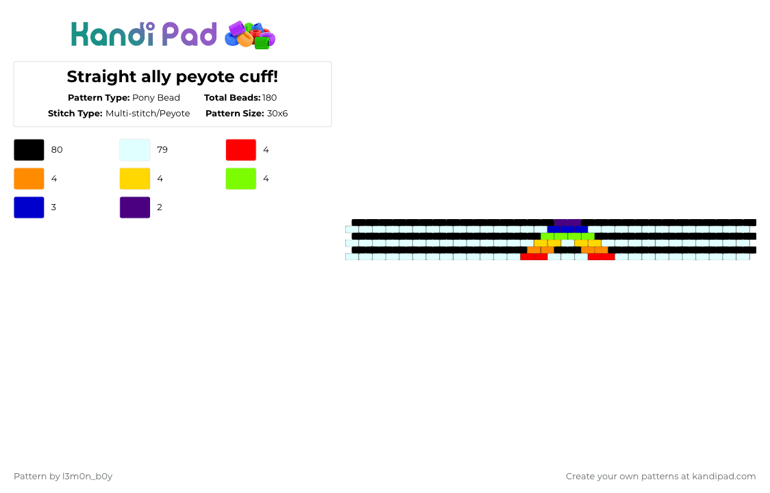 Straight ally peyote cuff! - Pony Bead Pattern by l3m0n_b0y on Kandi Pad - black,white,orange,green,colorful
