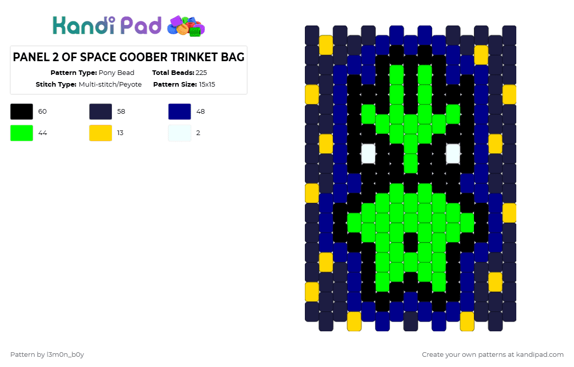PANEL 2 OF SPACE GOOBER TRINKET BAG - Pony Bead Pattern by l3m0n_b0y on Kandi Pad - black,green,purple