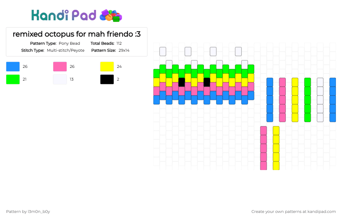 remixed octopus for mah friendo :3 - Pony Bead Pattern by l3m0n_b0y on Kandi Pad - light blue,pink,yellow
