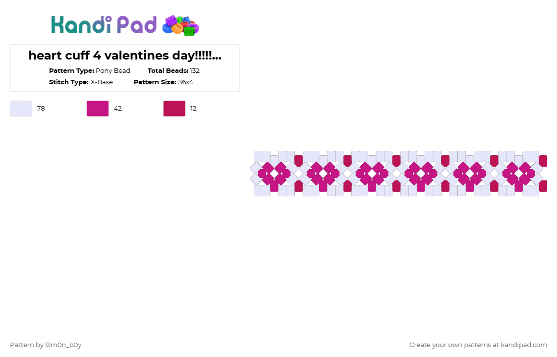 heart cuff 4 valentines day!!!!!! XD - Pony Bead Pattern by l3m0n_b0y on Kandi Pad - pink,white
