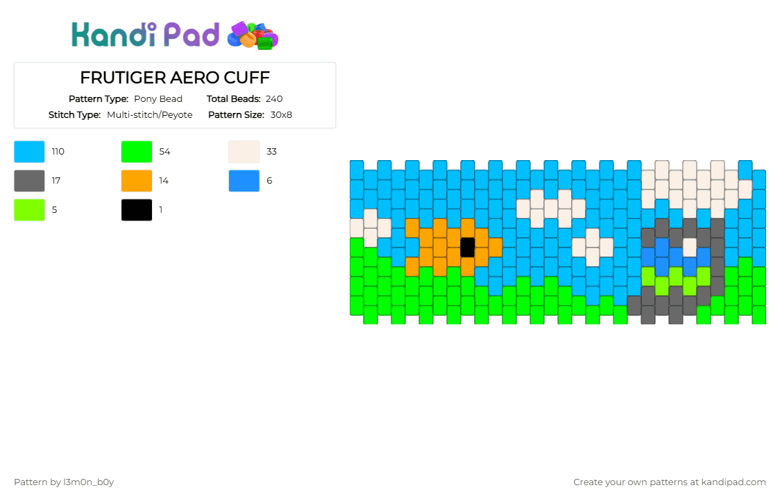 FRUTIGER AERO CUFF - Pony Bead Pattern by l3m0n_b0y on Kandi Pad - green, light blue