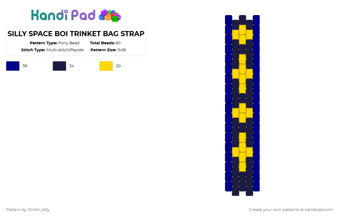 SILLY SPACE BOI TRINKET BAG STRAP - Pony Bead Pattern by l3m0n_b0y on Kandi Pad - purple,yellow