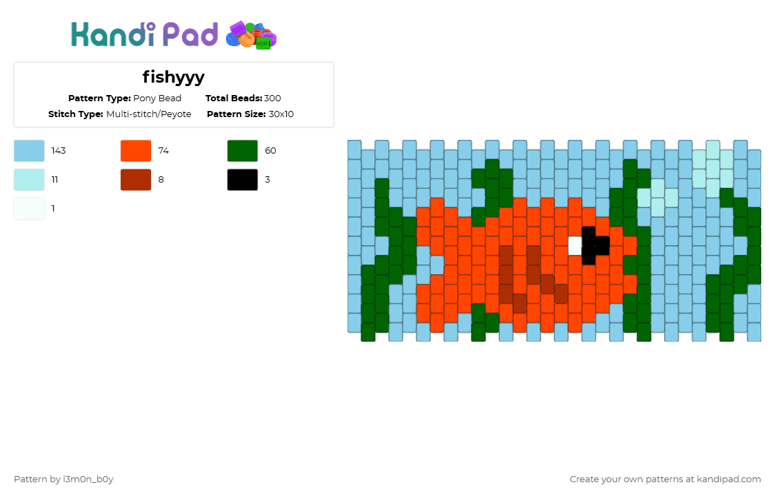 fishyyy - Pony Bead Pattern by l3m0n_b0y on Kandi Pad - light blue