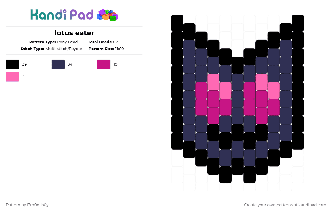 lotus eater - Pony Bead Pattern by l3m0n_b0y on Kandi Pad - purple,pink,cotdcuteanimals