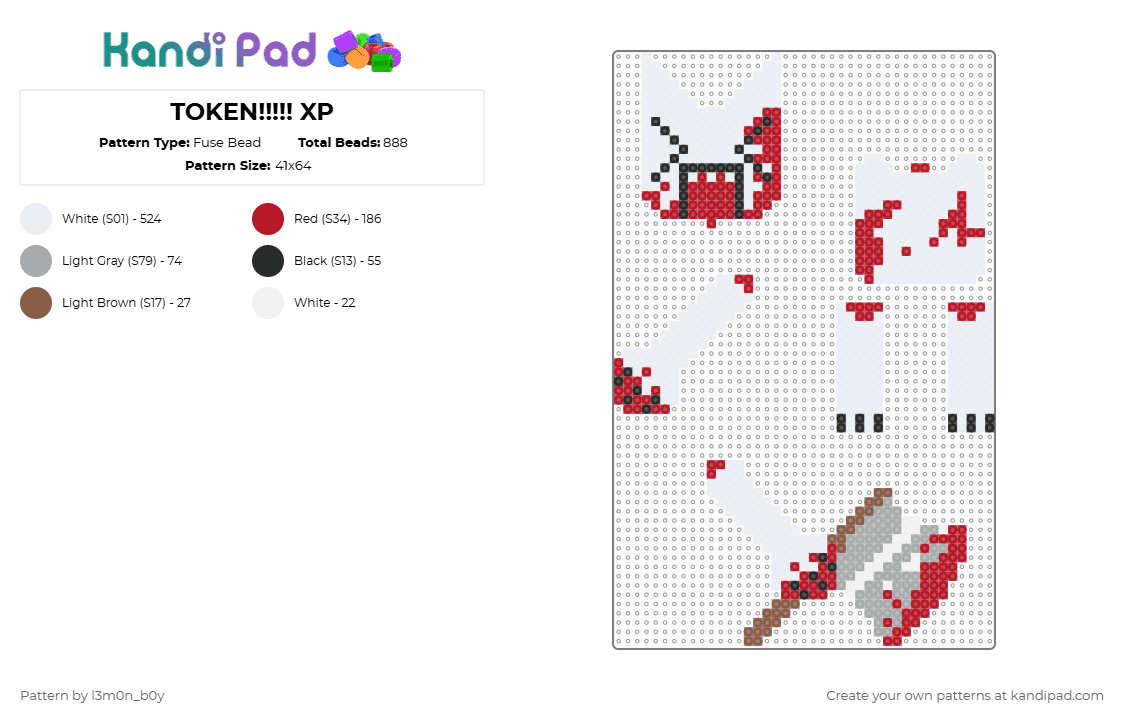 TOKEN!!!!! XP - Fuse Bead Pattern by l3m0n_b0y on Kandi Pad - white,red