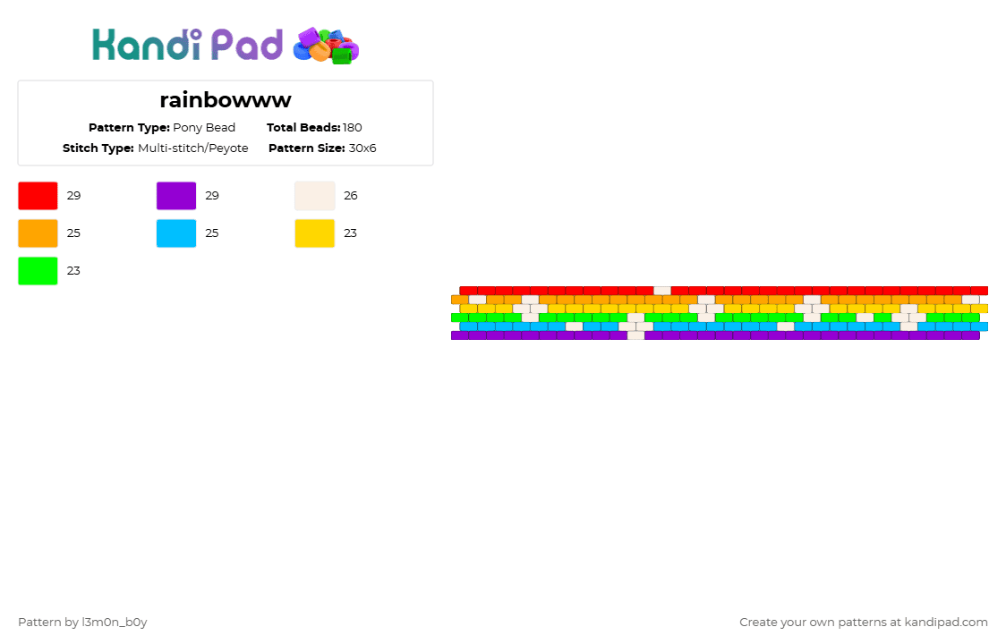 rainbowww - Pony Bead Pattern by l3m0n_b0y on Kandi Pad - red,orange,light blue,purple