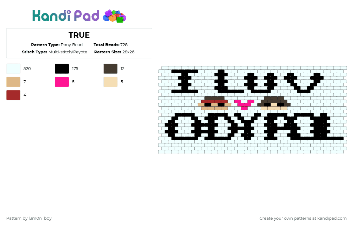 TRUE - Pony Bead Pattern by l3m0n_b0y on Kandi Pad - white,beige,brown