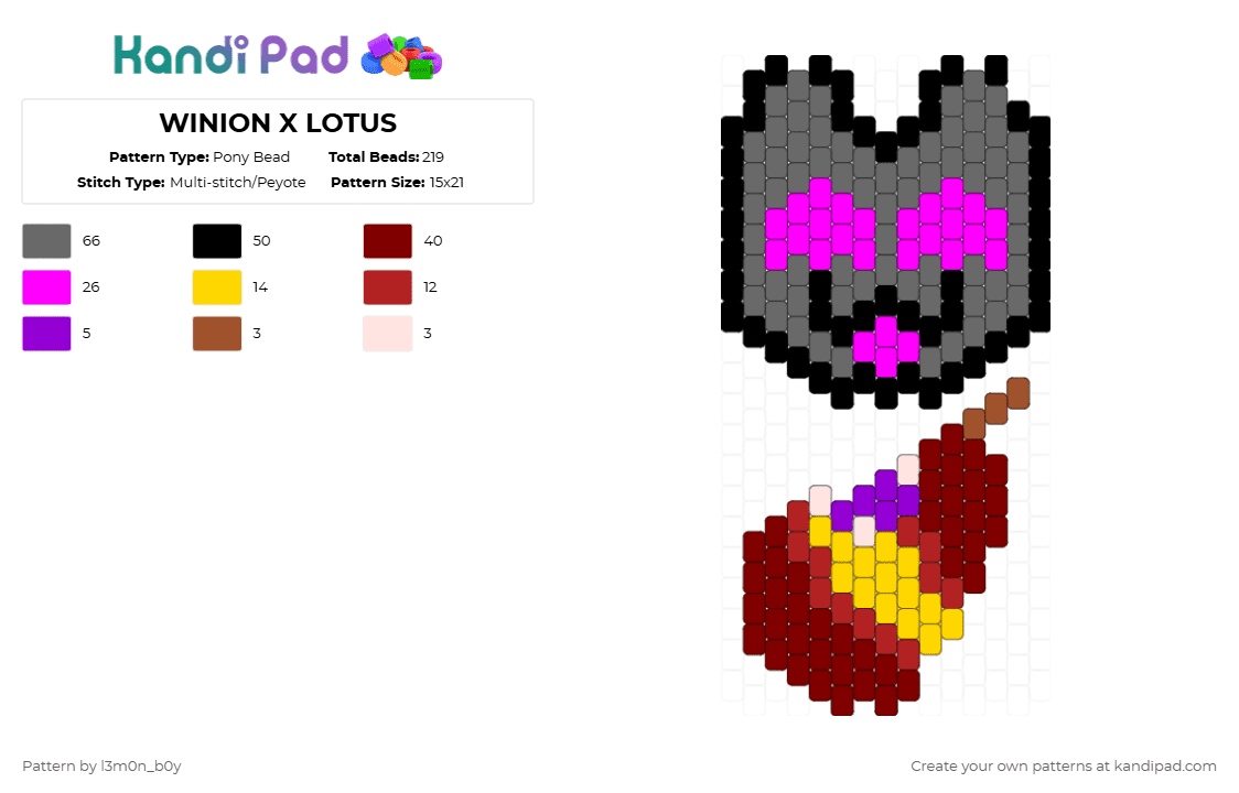 WINION X LOTUS - Pony Bead Pattern by l3m0n_b0y on Kandi Pad - gray,pink,brown