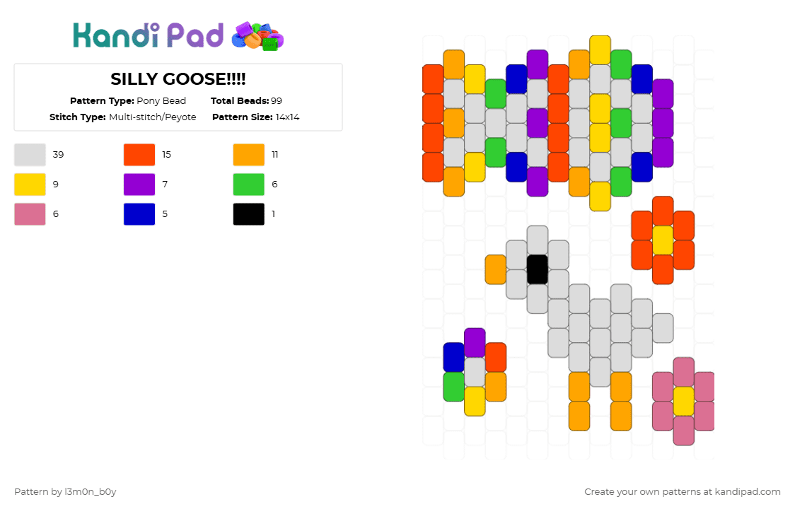 SILLY GOOSE!!!! - Pony Bead Pattern by l3m0n_b0y on Kandi Pad - white,red,yellow,colorful
