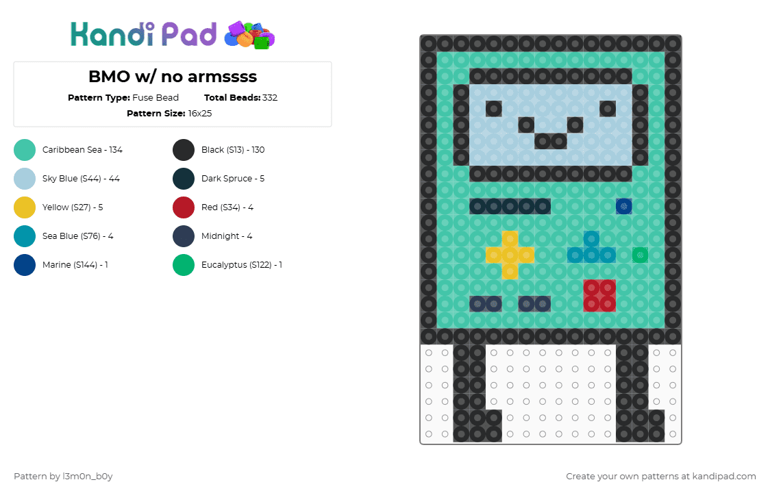 BMO w/ no armssss - Fuse Bead Pattern by l3m0n_b0y on Kandi Pad - teal,light blue