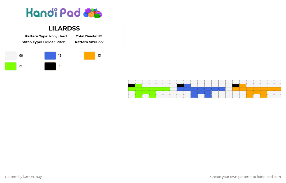 LILARDSS - Pony Bead Pattern by l3m0n_b0y on Kandi Pad - lizard,white,blue,orange