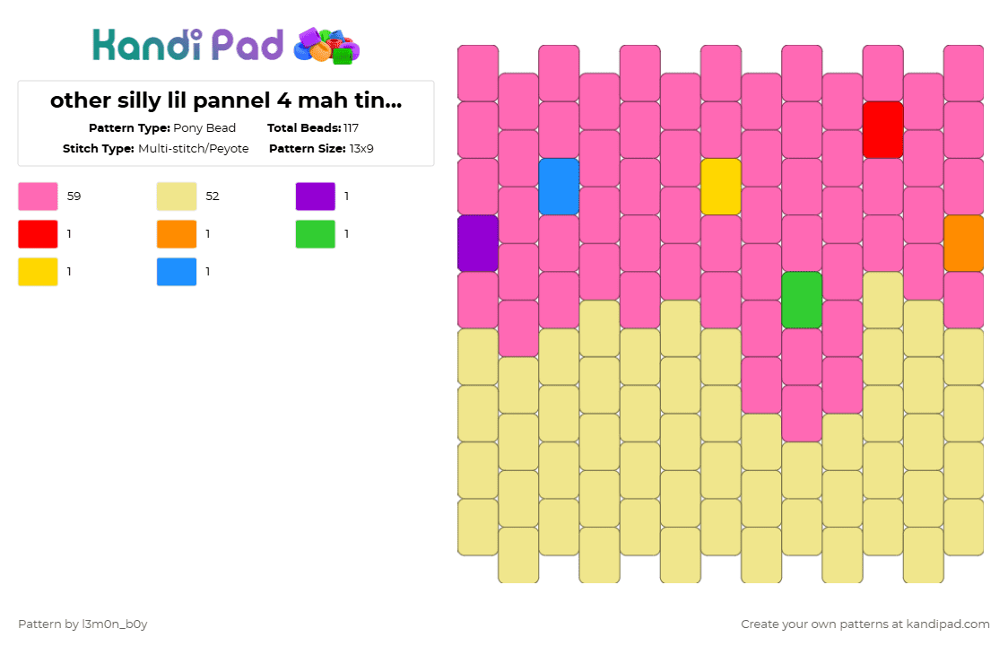 other silly lil pannel 4 mah tiny gir bag! XD - Pony Bead Pattern by l3m0n_b0y on Kandi Pad - pink, yellow