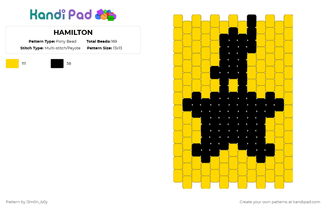 HAMILTON - Pony Bead Pattern by l3m0n_b0y on Kandi Pad - black,yellow