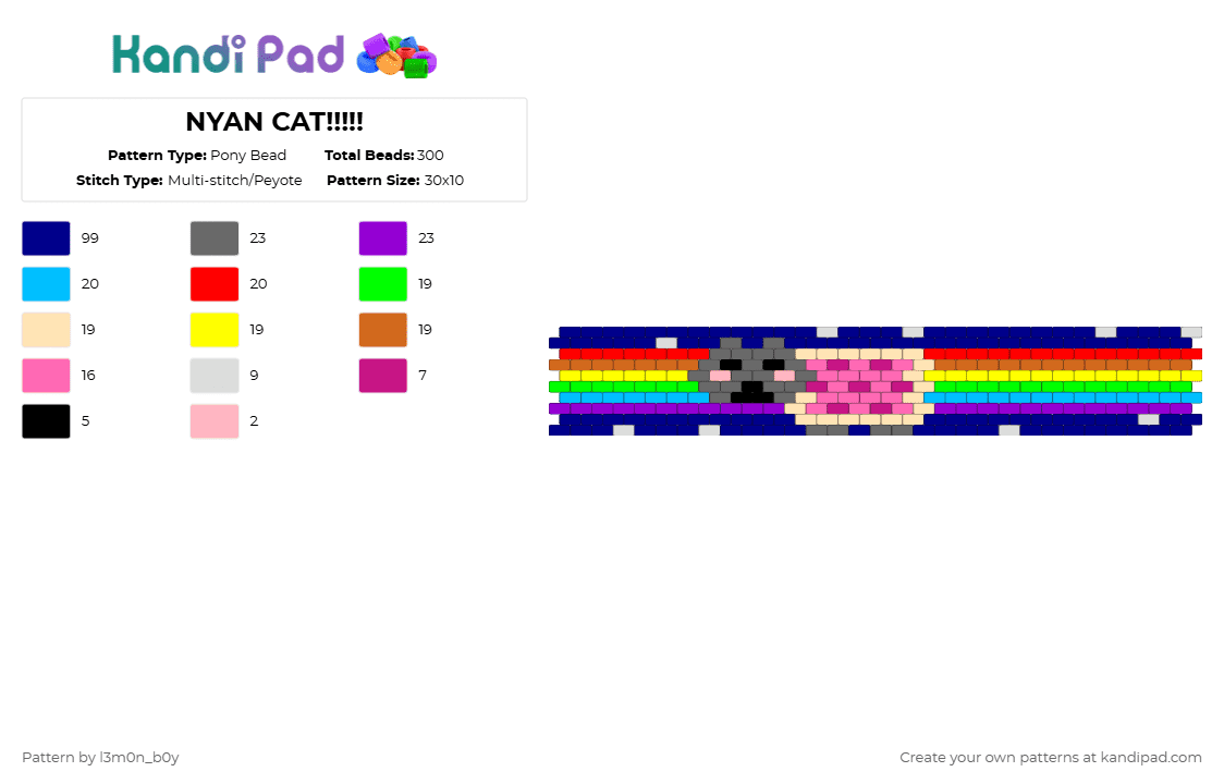 NYAN CAT!!!!! - Pony Bead Pattern by l3m0n_b0y on Kandi Pad - purple