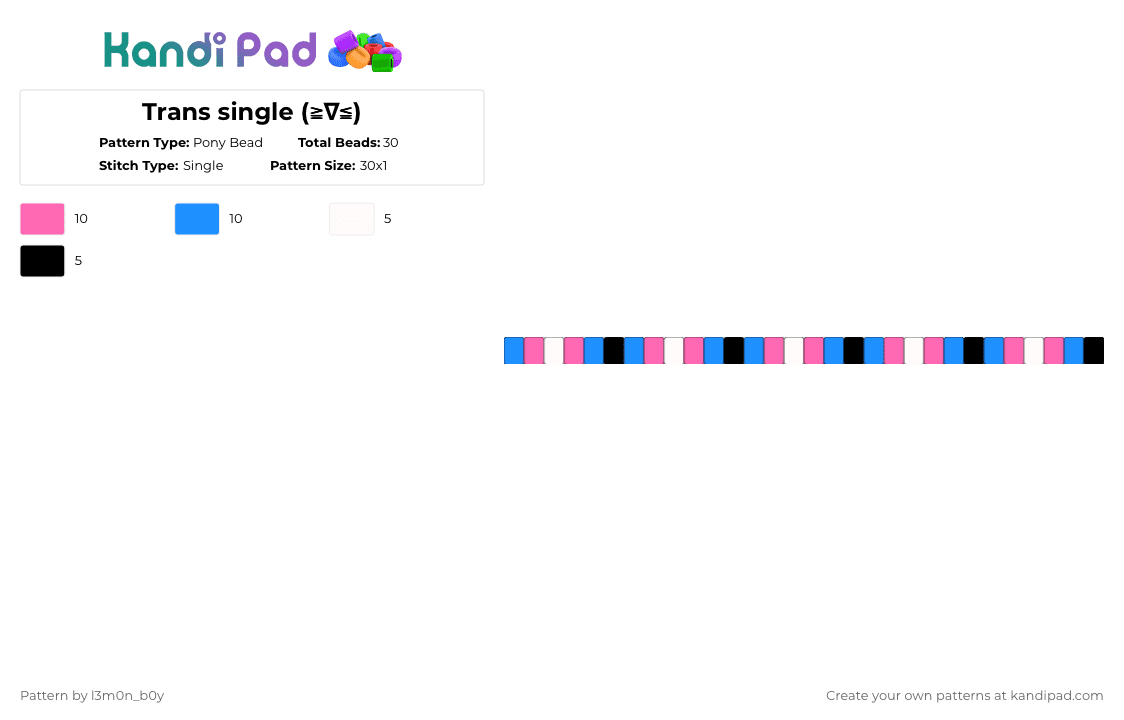 Trans single (≧∇≦) - Pony Bead Pattern by l3m0n_b0y on Kandi Pad - pink,light blue