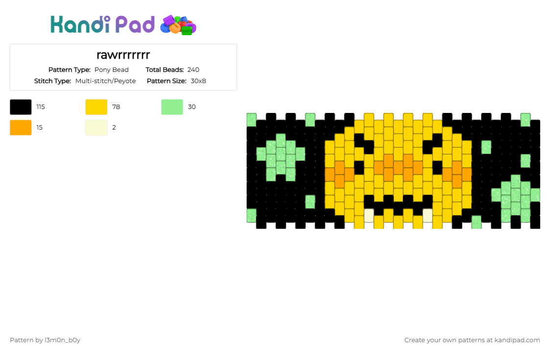rawrrrrrrr - Pony Bead Pattern by l3m0n_b0y on Kandi Pad - yellow