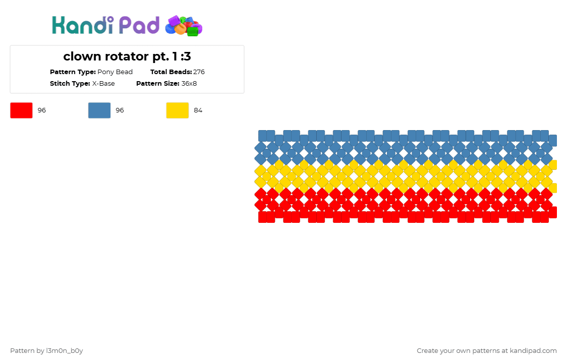 clown rotator pt. 1 :3 - Pony Bead Pattern by l3m0n_b0y on Kandi Pad - red,blue