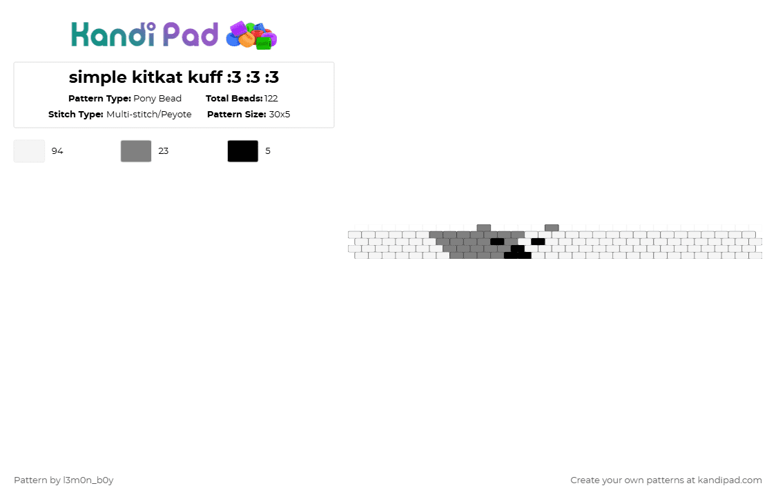 simple kitkat kuff :3 :3 :3 - Pony Bead Pattern by l3m0n_b0y on Kandi Pad - white