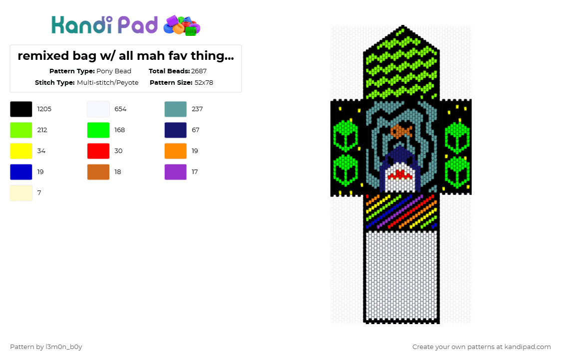 remixed bag w/ all mah fav things!!! - Pony Bead Pattern by l3m0n_b0y on Kandi Pad - black,white,green,teal